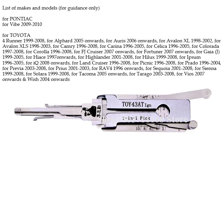 

1PCS Lishi 2 in 1 Tool MIT11 MIT11ign MIT8 MIT8ign NSN11 NSN14 NSN14ign HU162T(9)ign TOY43ATign TOY43Rign Lock Picks Ganzua