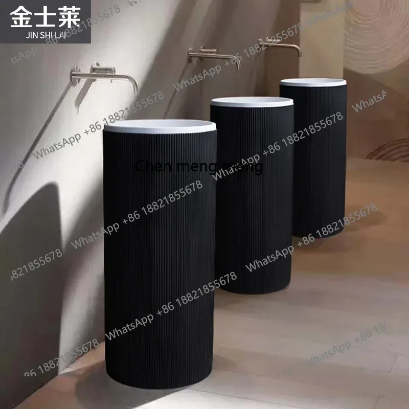 Nordic simple artificial stone column vertical wash basin integrated floor hotel black