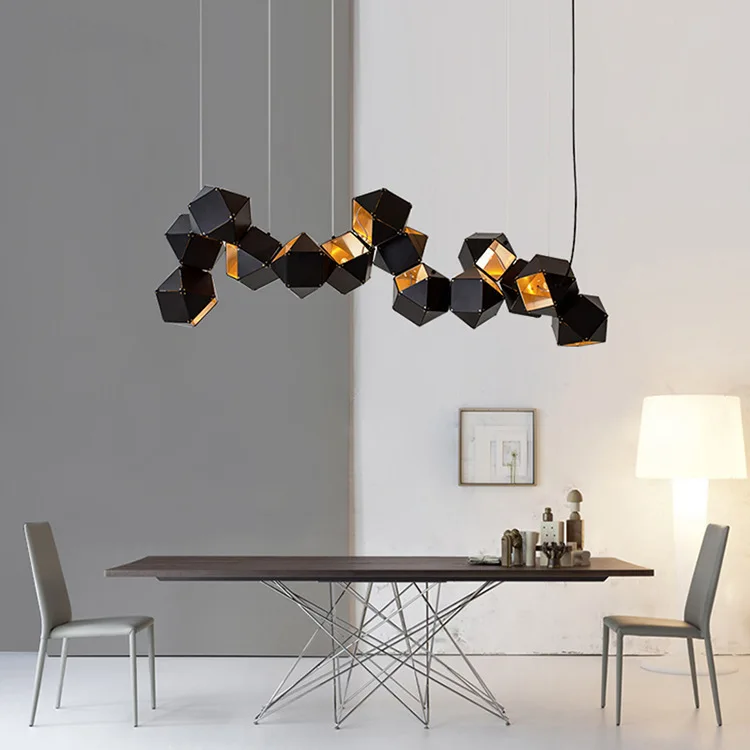 DNA Multi-Head Pendant Light Post-Modern Polyhedral Mirrored Fixture for Clothing Store Bar and Themed Restaurant