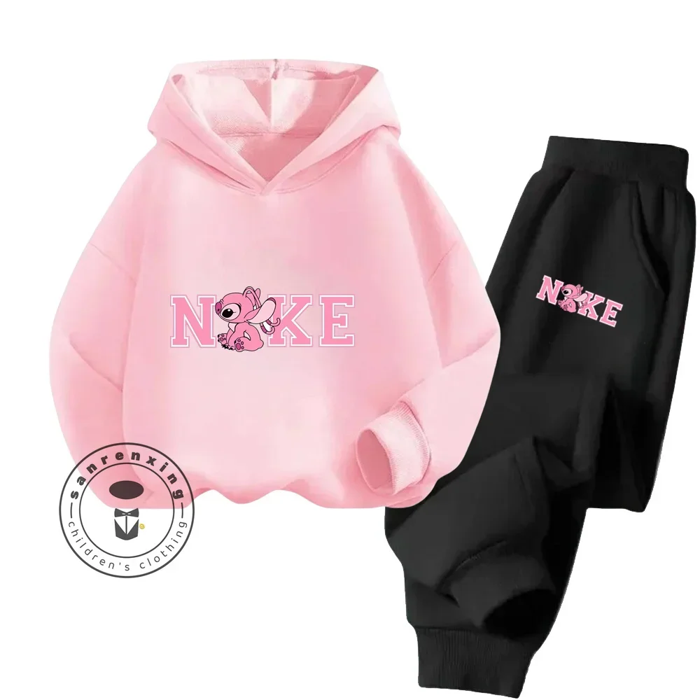

Stitch Hip Hop Cartoon Long Sleeve Sets for Kids Streetwear Modern Style with Soft Touch Autumn Winter Hoodie + Pants Tracksuit
