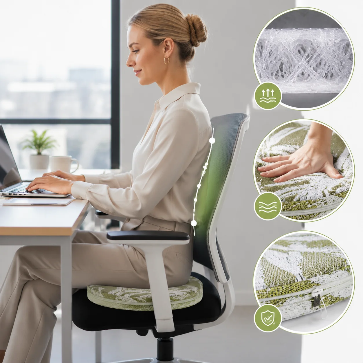 TPU Air Fiber Seat Cushion Breathable Ergonomic Chair Cushion with High Resilience Support Washable Cooling Seat Pad for Office