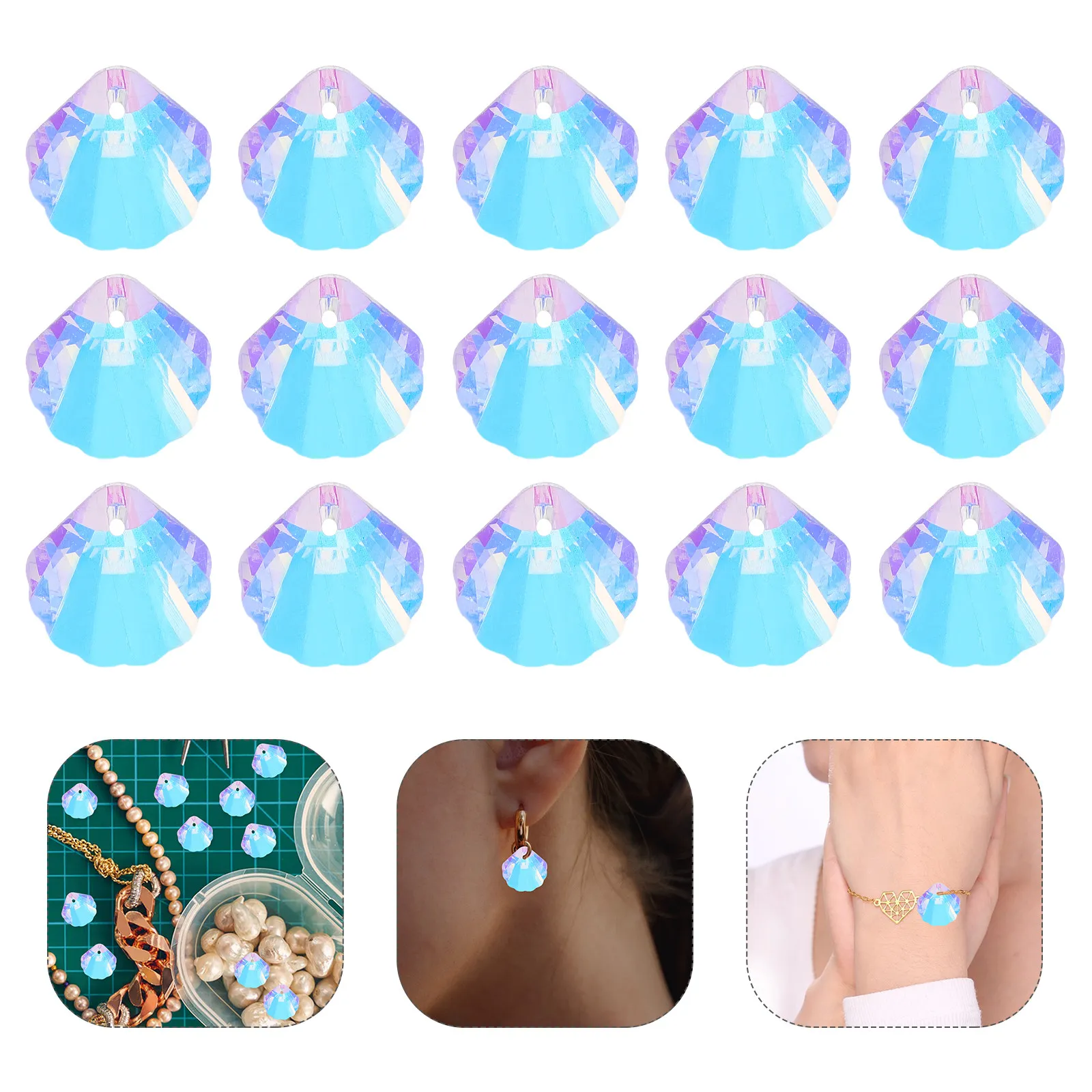 

50Pcs Colorful Lustrous Conch-Shaped Crystal Beads Large Hole Spacer Charms for DIY Jewelry Crafting Summer Valentine's Day