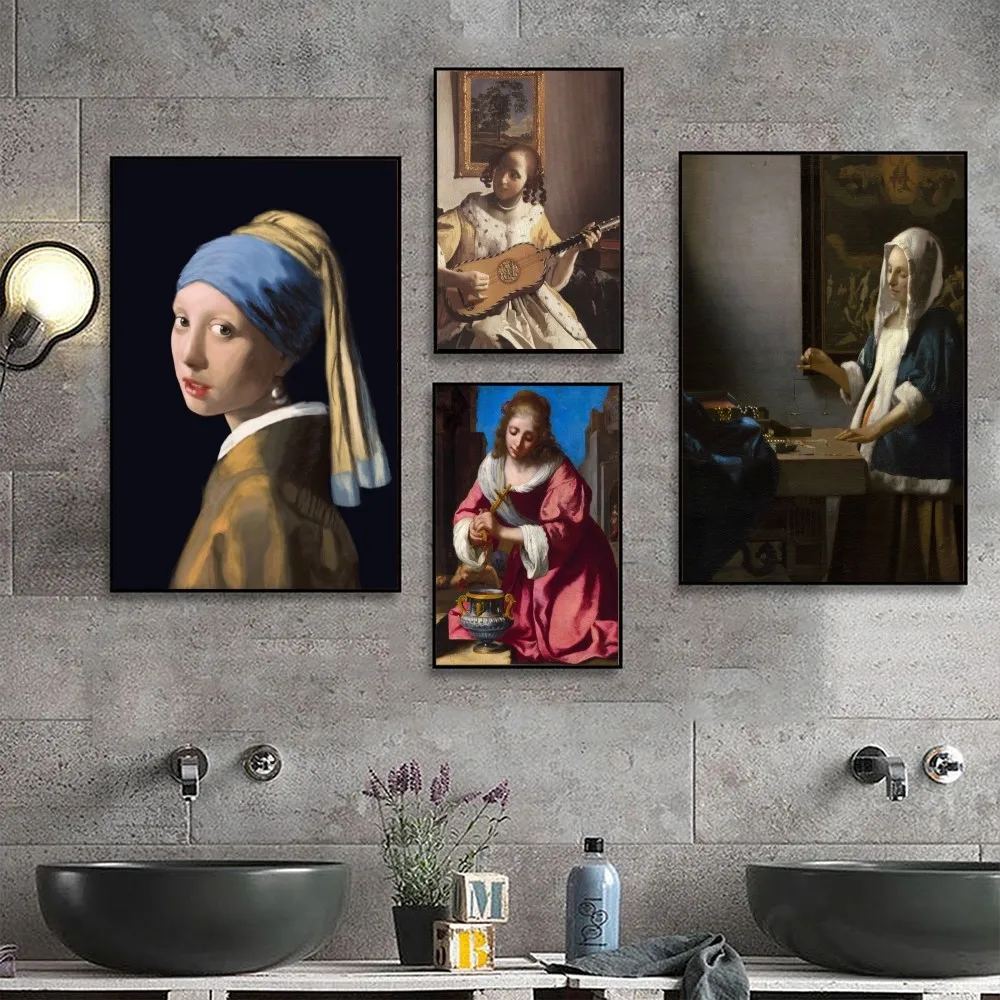 Johannes Vermeer Poster No Framed Poster Kraft Club Bar Paper Vintage Poster Wall Art Painting Bedroom Study Stickers