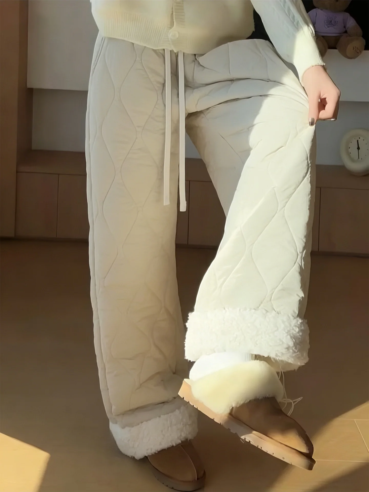 

Young Men's Thiened Fce Lined Cotton Pants Winter Warm Trousers for below 40 Deees Cold Resistant Casual Straight Leg ...