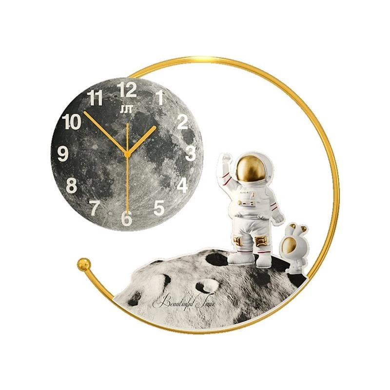 Modern Children‘s Living Room Decoration Wall Clock, Spaceman Clock, Astronaut Planet Design, House Decoration 3D Wall Clock