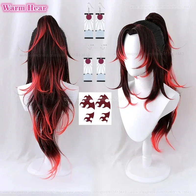 3,v;5'h\8/80cm Long Tsugikuni Yoriichi Synthetic Black Red Cosplay Anime Wig Heat Resistant Hair Halloween P7;j'9.g\2/ view 2