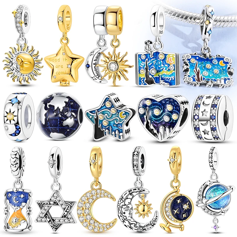 Sun Moon Star Charms Silver Plated Beads Fit Original Bracelet Bag Keychain Earring Charm Bead Pendant Diy Women Jewelry Gift