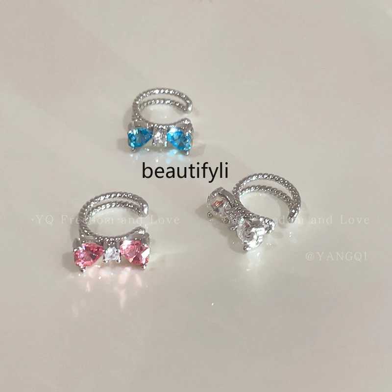 

Color Bow Zircon Non-Pierced Ear Bone Clip Women's Summer High-Grade Light Luxury Ear Clip All-Matching Graceful Ear Rings