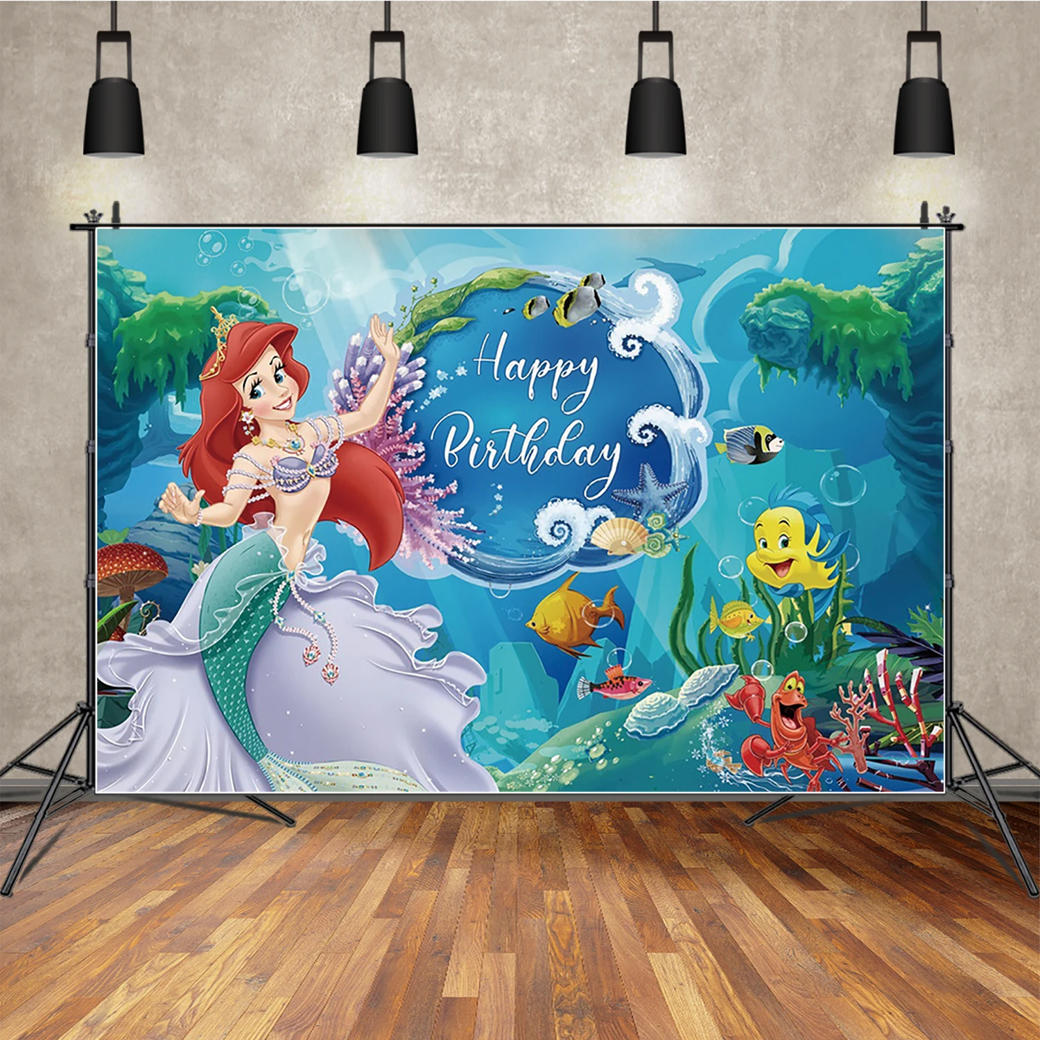 

The Litter Mermaid Backdrop Photography Princess Ariel Girls Shower Ocean Portrait Background Child Studio Accessories