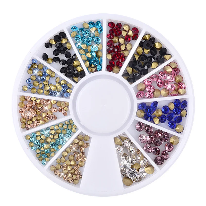 1 Box Love 12 Colors 3MM Rhinestones Nail Art Wheel DIY Nail Stickers Tips Decoration 3D Manicure tools