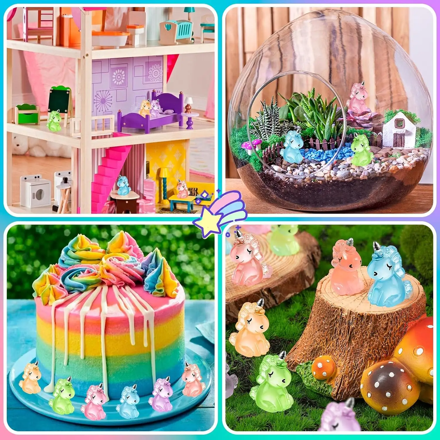 10/20 قطعة تماثيل وحيد القرن الراتنج الصغيرة المضيئة تتوهج في الظلام زخرفة يونيكورن الصغيرة DIY بها بنفسك منظر طبيعي للحديقة الخيالية