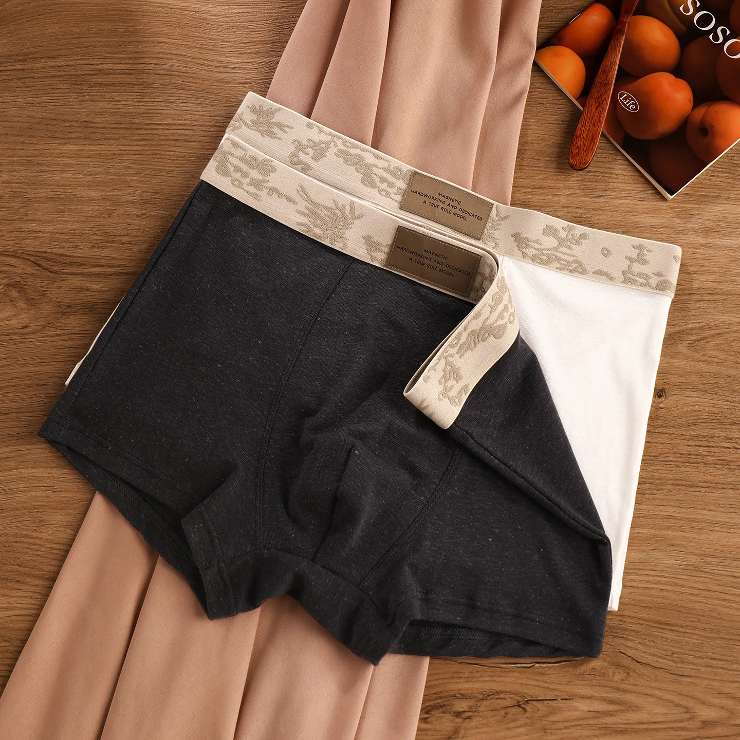 New Men's Boxer Briefs, Cotton Vintage Embossed Jacquard, Sporty And Breathable, Mid-Waist, Four-Corner Comfy Shorts, Plus Size