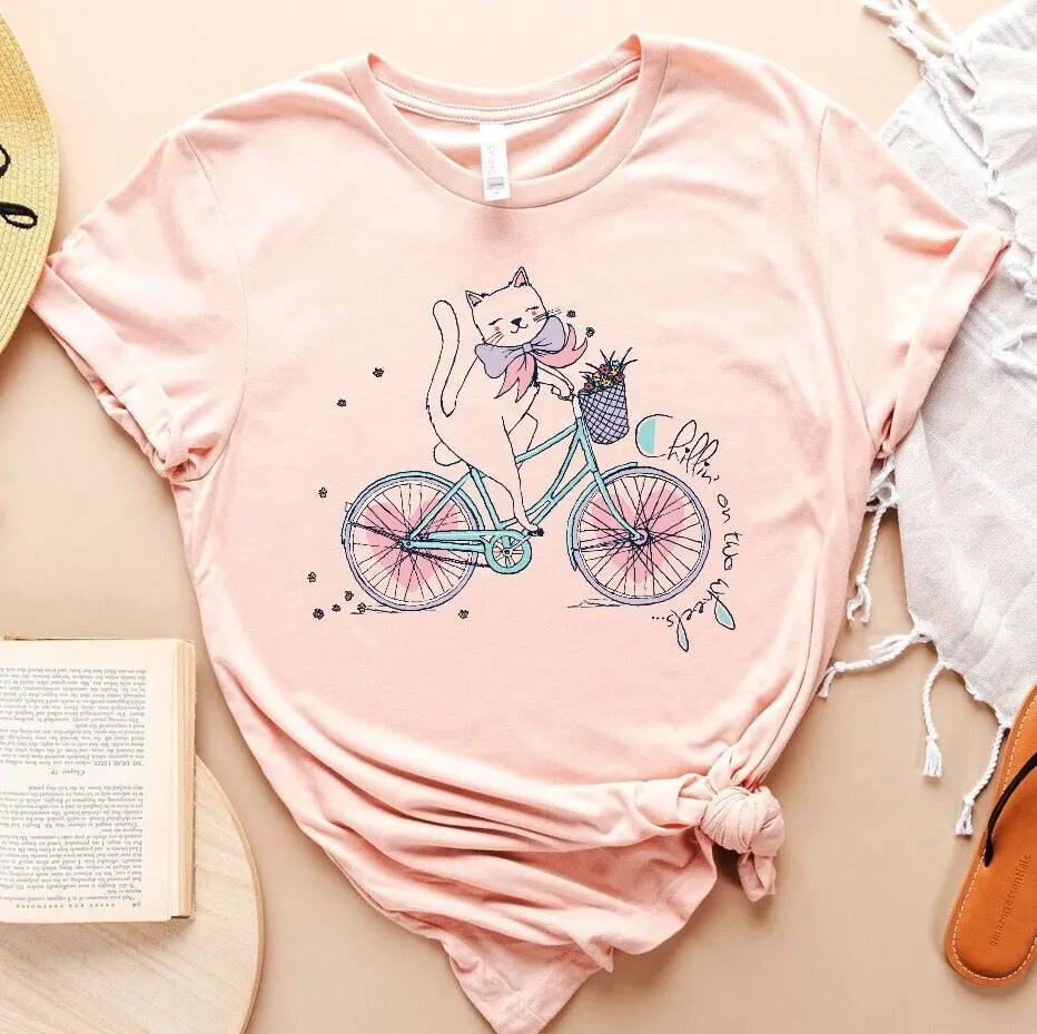 

Велосипедная футболка с котом для езды на велосипеде, милая футболка для рождественского любовника