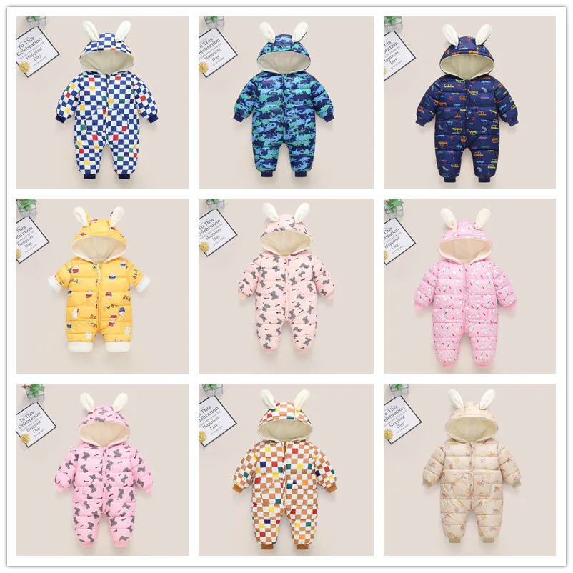 

2025 children's clothing baby down cotton onesie baby going out winter clothing piled thick warm climbing clothing quilt