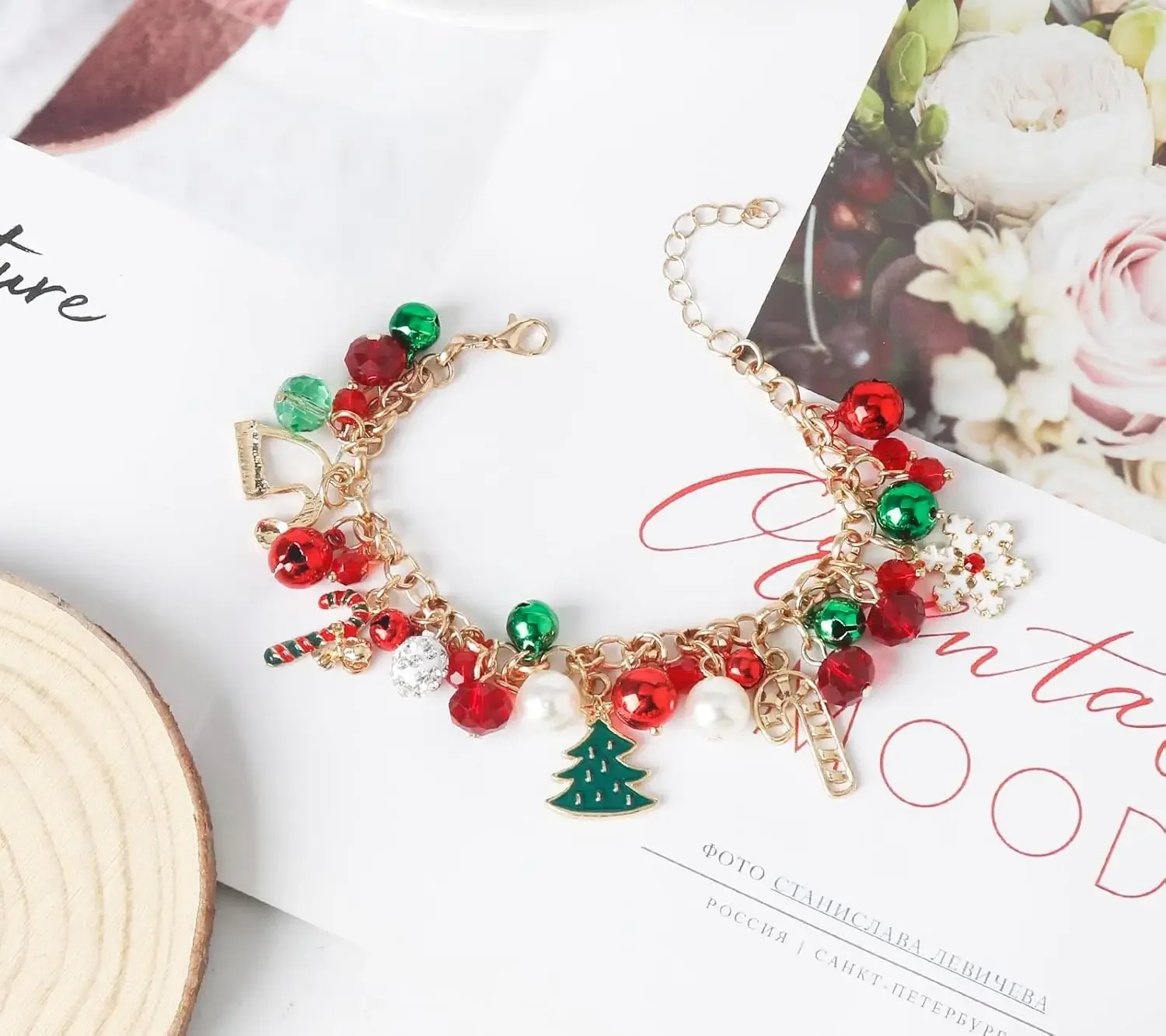 Popular Green Crystal Round Beaded Bracelets Tree Snowman Tassel Bracelet for Women Christmas Party Jewelry Gift image 3