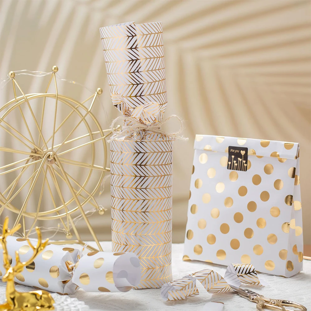 3Rolls17in X 9.8ft Per Roll Christmas Wrapping Paper, Birthday Gift Paper, White Gold Foil Design Suit for Wedding, Parties Deco