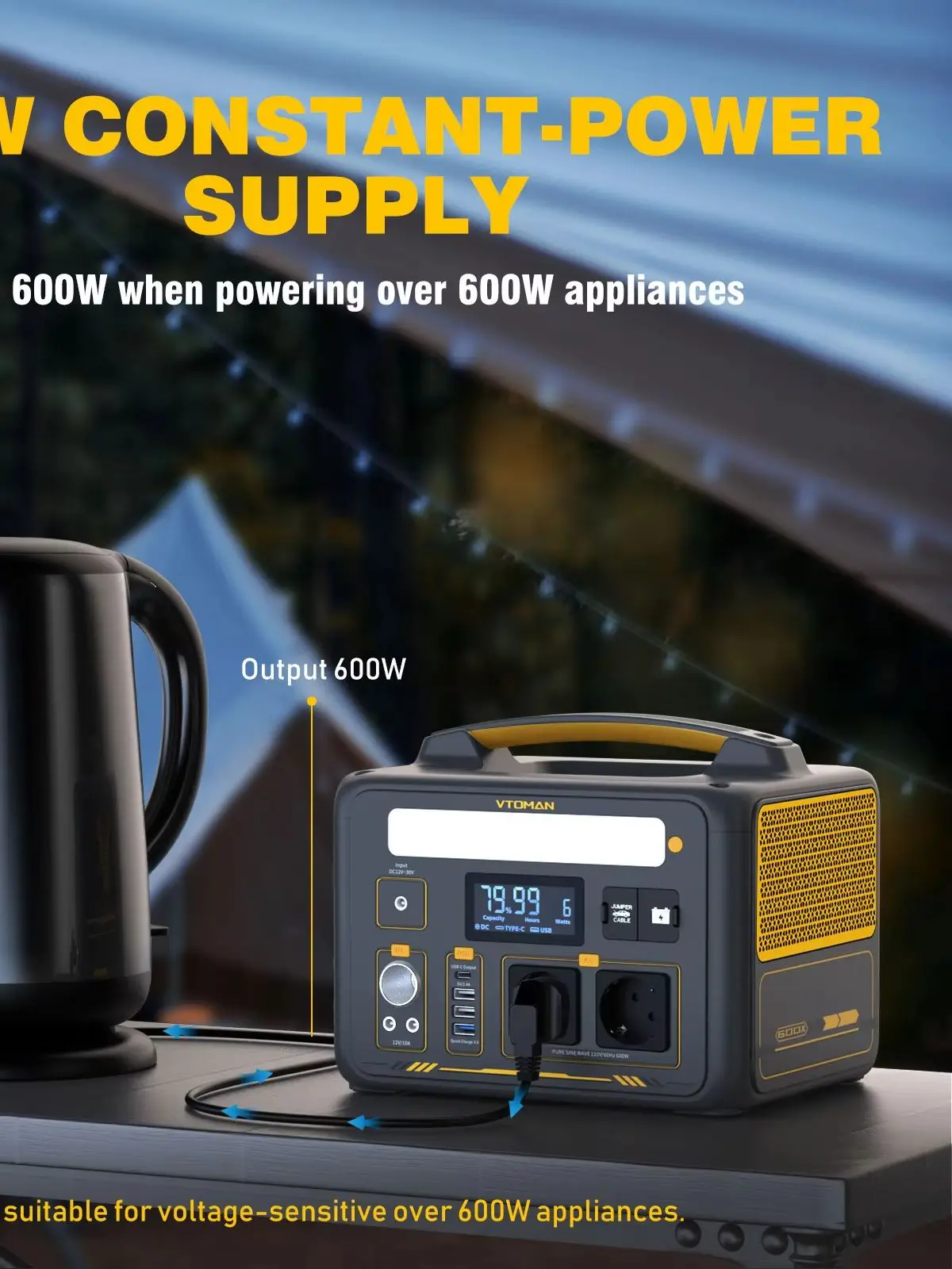 VTOMAN JUMP 600X Tragbare Powerstation 299Wh LiFePO4 1200W Spitzenleistung Notstromgenerator Solargenerator
