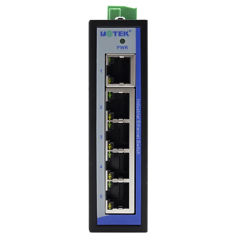 UOTEK 100M 5 منافذ محول إيثرنت غير مُدار Rj45 Port DC مدخل DIN-rail Switch مع حماية من الحمل الزائد UT-6405SA