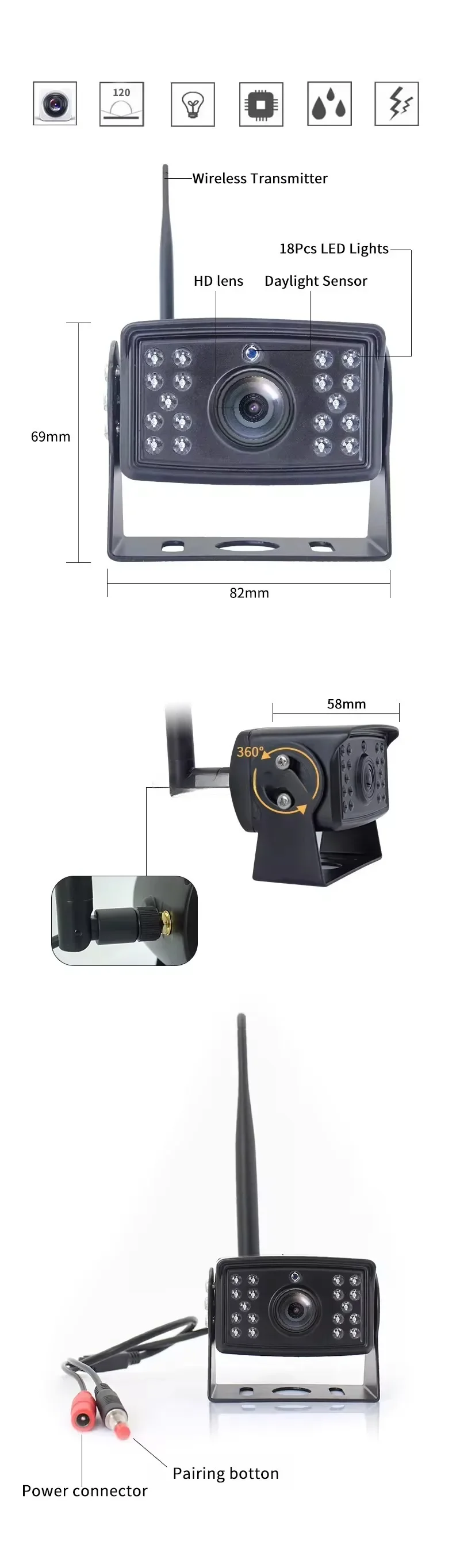 Sistema de Cámara de Reversa Inalámbrica 720P para RV, Monitor DVR de 7 Pulgadas para Camión, Remolque, Autocaravana, Cámara de Reversa Inalámbrica para Auto, 4 Cámaras, Cámara de Visión Trasera