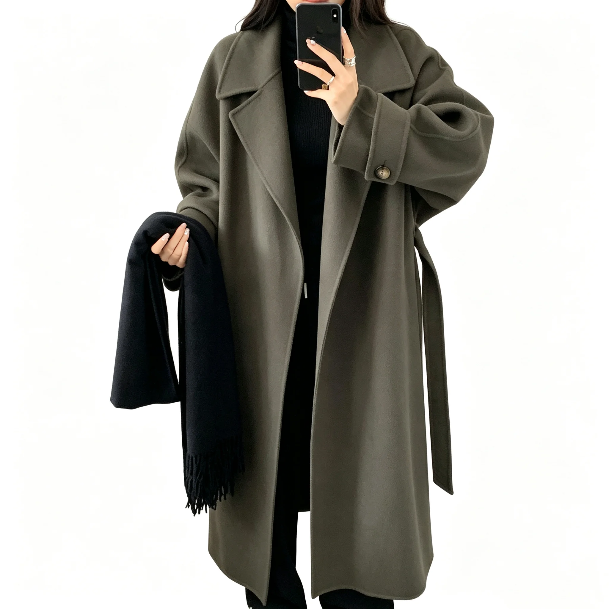 Women Oversized Long Wool Blend Coats Notched Lapel Loose Chic Jackets Wrap Midi Outerwear Winter Elegant Luxury Warm Overcoat