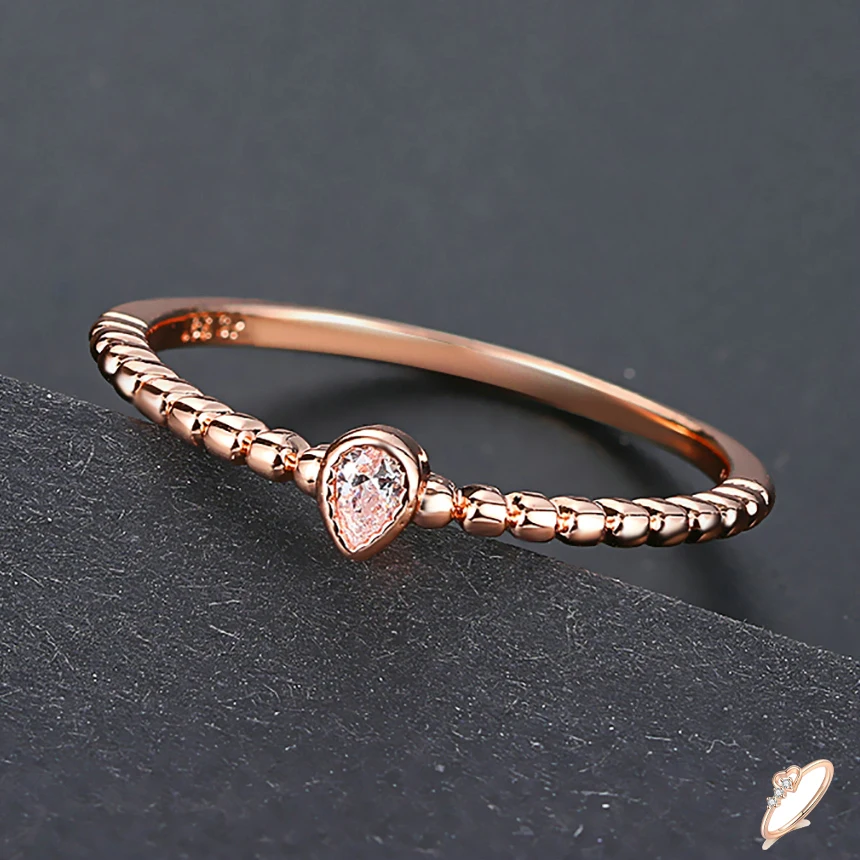 Dainty Ring For Women Simple Thin Crystal CZ Water Drop Rose Gold Color Sliver Color Proposal Gift Fashion Jewelry R421 R423