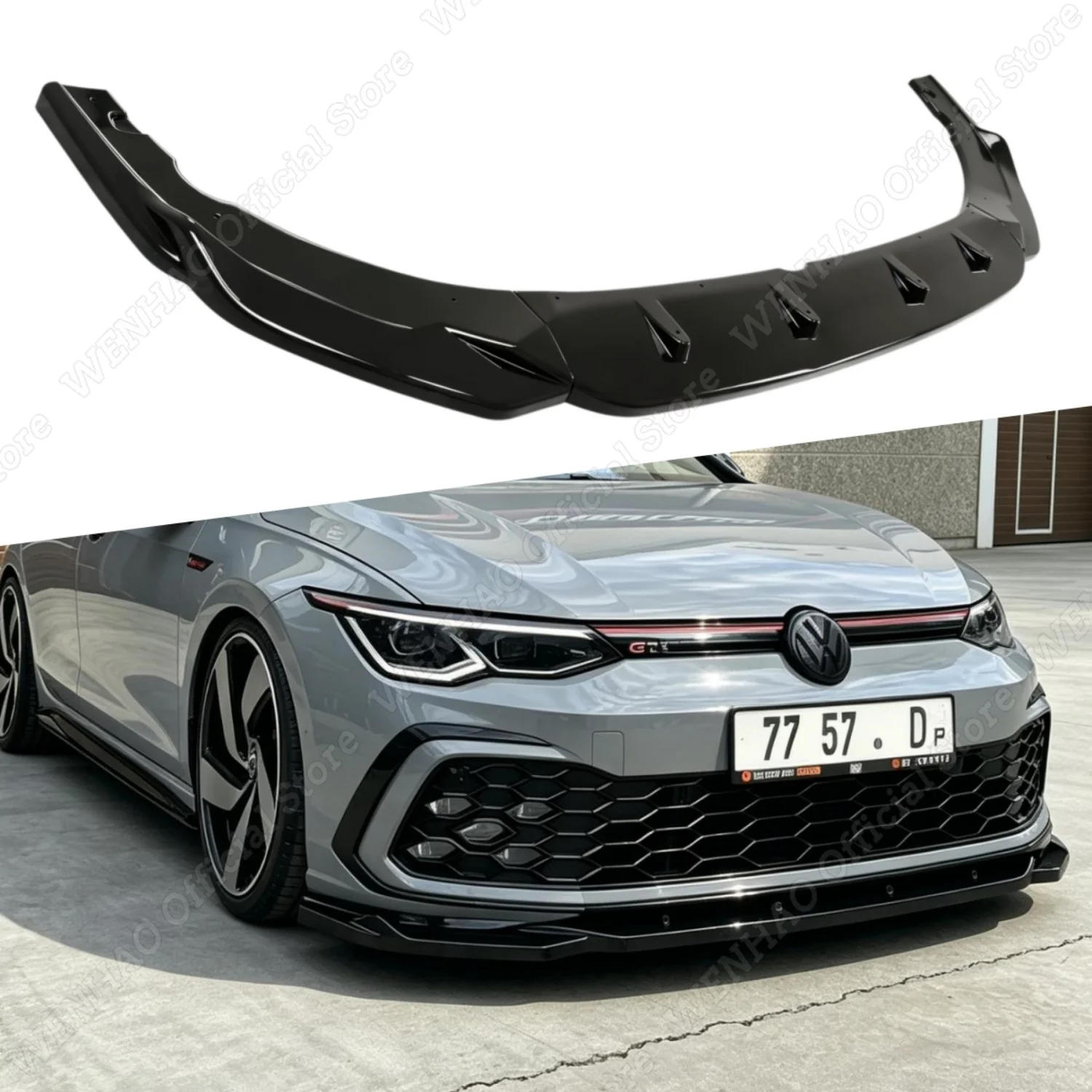 3-teiliger ABS-Kunststoff Frontspoiler in glänzendem Schwarz für VW Golf MK8 GTI R-Line 2020 - 2024, Frontlippe, Kinnverkleidung, Bodykit, Tuning