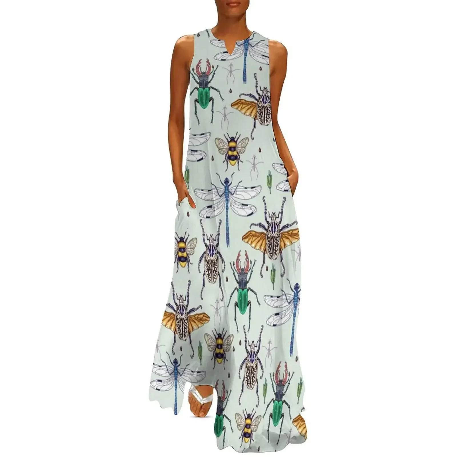 

lucky insects pattern Long Dress Dress vintage dresses summer women dress purple