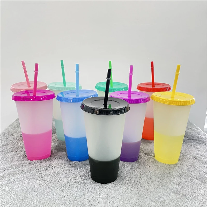 10Pcs Color Changing Cups with Lids and Straws 23.6oz Reusable Plastic Tumblers for Kids and Adults, Confetti Color Changing Cup