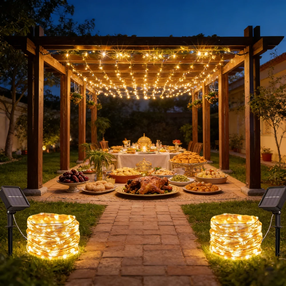 

2026 Ramadan EID Mubarak Home Decoration Solar LED Light Outdoor Festoon Lamp Garden Light String Led Lamp Wedding Birthday
