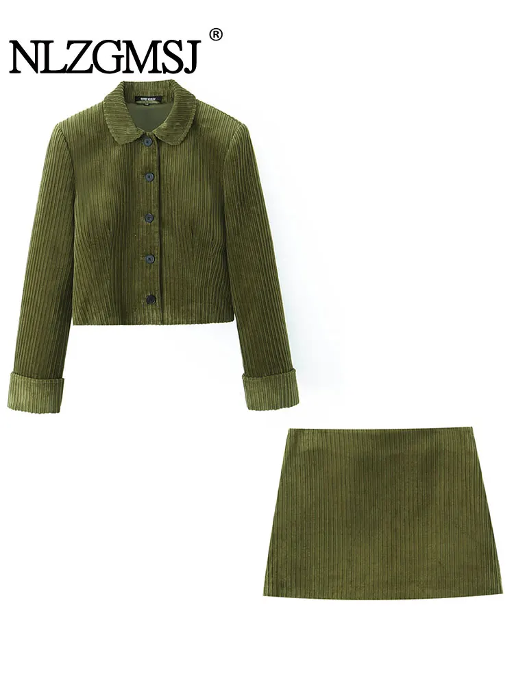 

2025 Women Corduroy Skirt 2 Pieces Sets Outfit Fashion Corduroy Short Jacket Coat Casual Mini Skirts Womens Suit