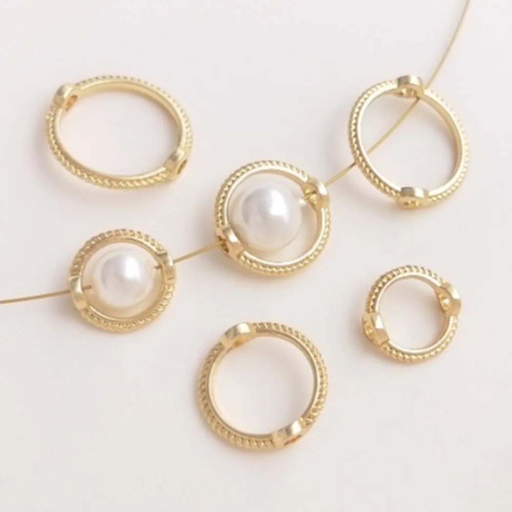 

14K Gold Color Double Hole Lace Ring Set Bead Ring Handmade DIY Pearl Jewelry Bag Bead Ring String Bead Accessories Material