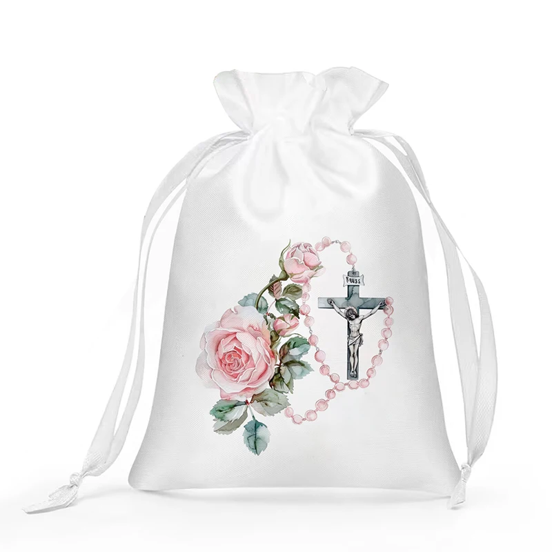 5pcs flower rosary bags boy girl 1st First Holy Communion Baptism Christening baby shower Easter Confirmation decoration gift