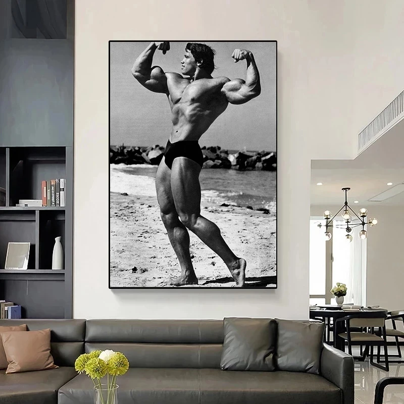 Black White GYM Decor Arnold Schwarzenegger Bodybuilding Fitness  Workout Poster Art  Canvas Print for Living Room Decoration