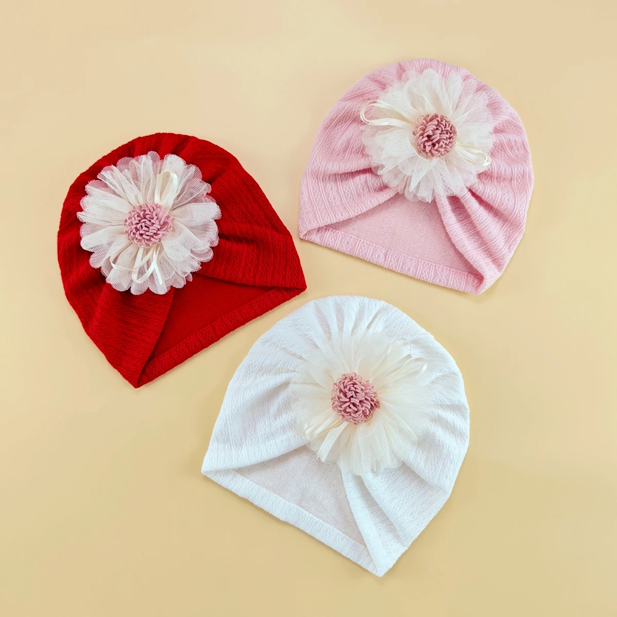 Cute Flower Baby Turban Hat Soft Newborn Baby Girls Indian C