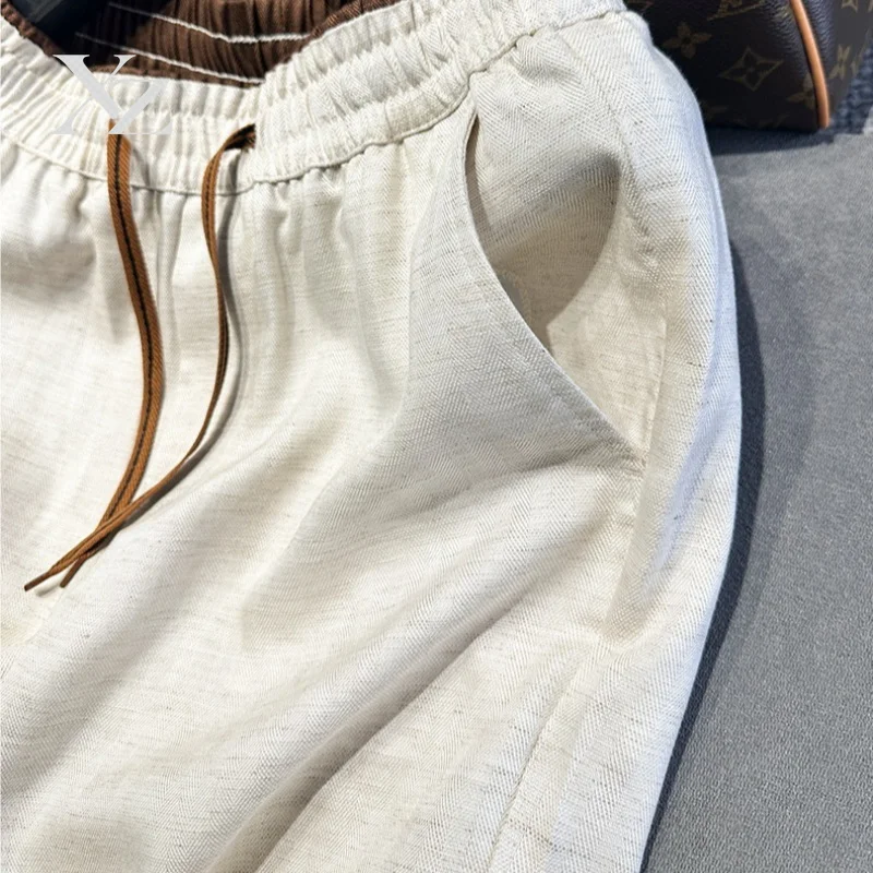 Opening Sale |Old Money Style Men Casual Shorts Linen Tencel Elastic Waist Drawstring Cool Touch Beach Vacation Straight Half Pa