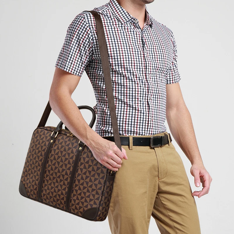 Large Capacity Men'S Briefcase Luxury PU Leather Executive Laptop Fashion Handbags Shoulder Business Casual Tote Document Bag