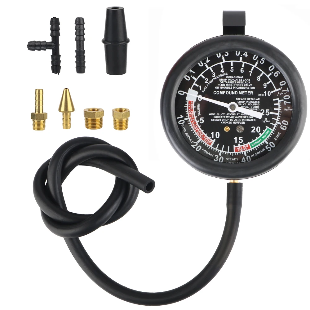 With Adapter Automotive Cylinder Tester Kit Pressure Gauge Vacuum Engine Compression Meter