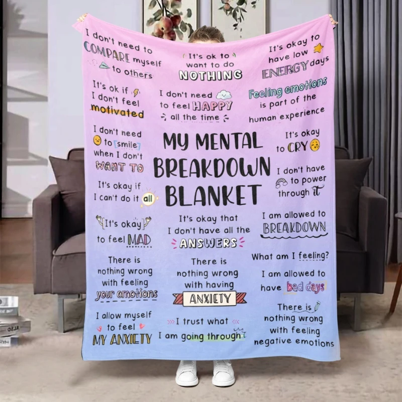 

Ultra-Soft Hand-Patterned "My Mental Breakdown Blanket" Print Throw - Cozy Flannel Shawl for Men & Women, Ideal for Bed, Sofa