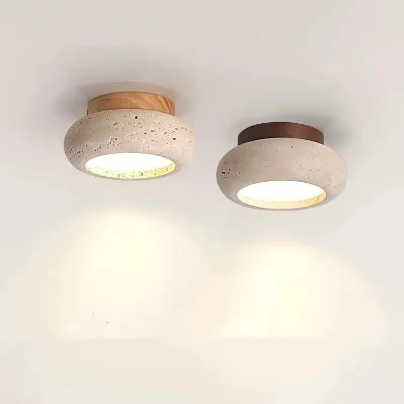 Luz de Techo LED moderna de estilo nórdico, madera de travertino amarilla Natural, elipse Simple, Lampra Techo, accesorio de lujo para dormitorio y sala de estar