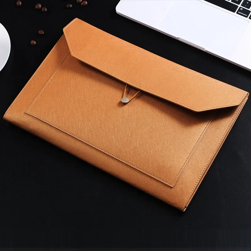 Large Capacity Faux Leather File Bag for Business and Office A4 Storage File Bag Multi-functional Leather Folder Bag