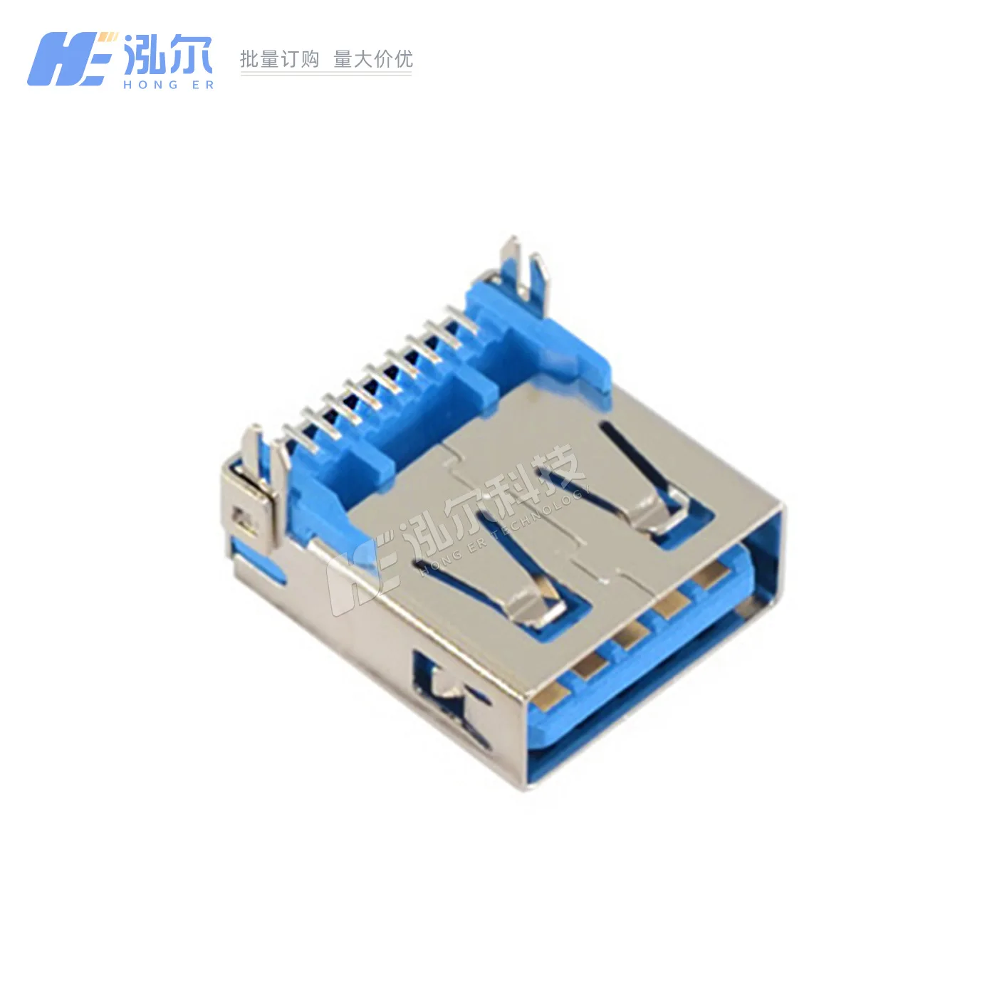 For USB 3.0 Female AF Horizontal Board Harpoon Foot SMT Extended Straight Edge USB Female 90 Degree A Port Connector