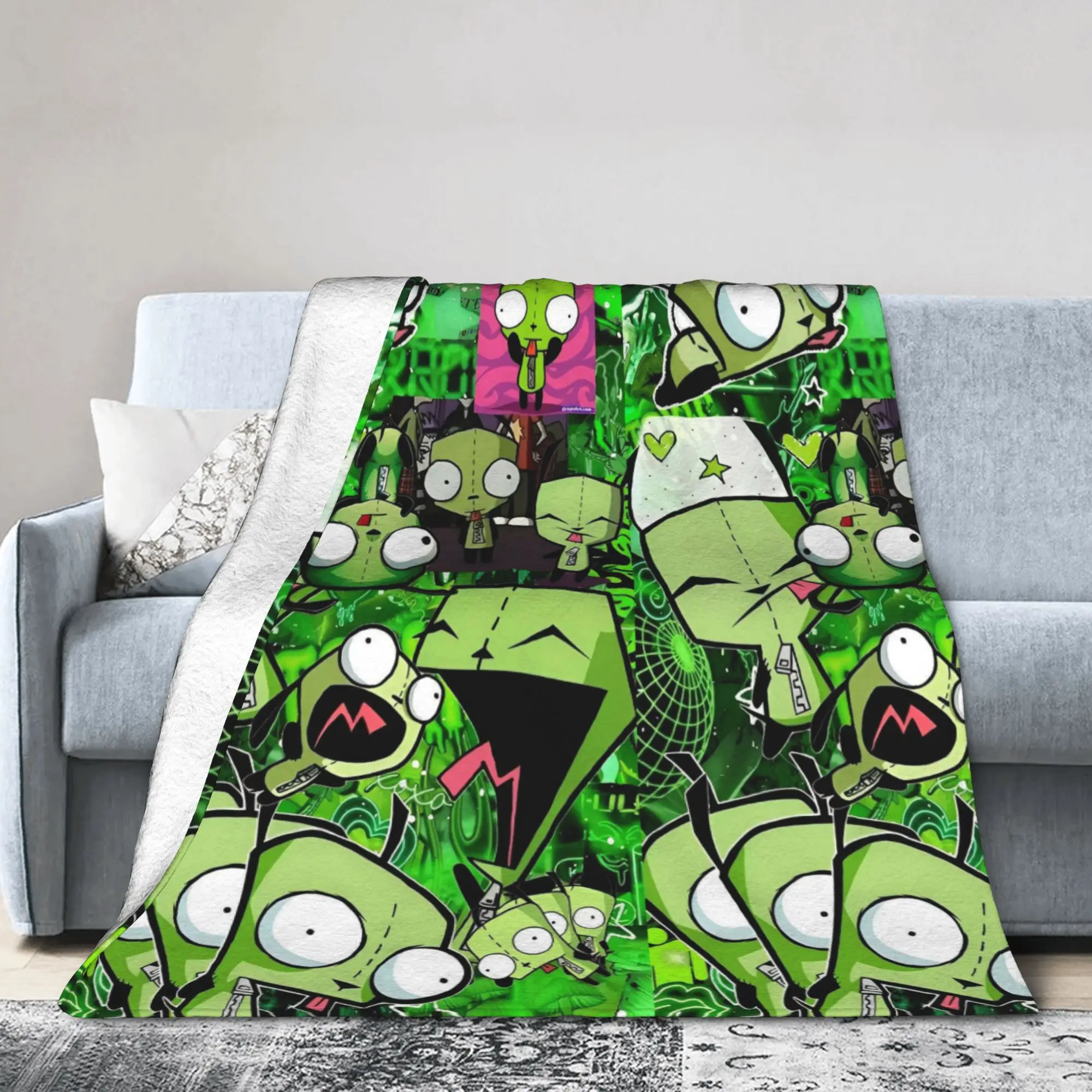 Invaders Zims Gir Cartoon Knitted Blankets  Flannel Throw Blankets Bedding Couch Printed Ultra-Soft Warm Bedsprea,