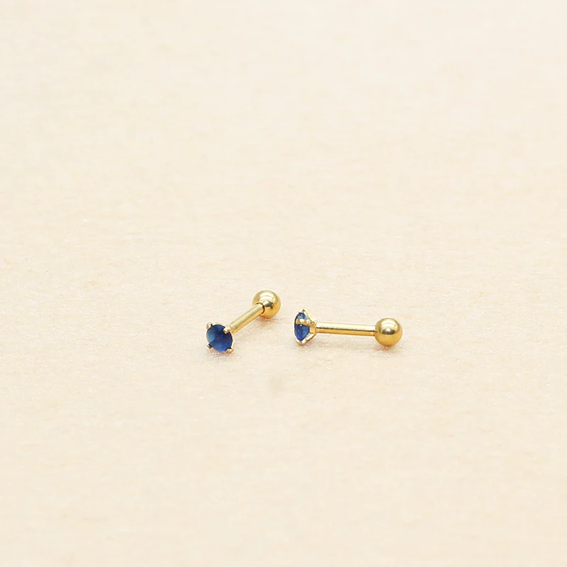 Trendy 2025 Stainless Steel Vintage Blue Round Glass Earring Posts 1.2*6mm Hypoallergenic Jewelry Sensitive Ears Gold Color