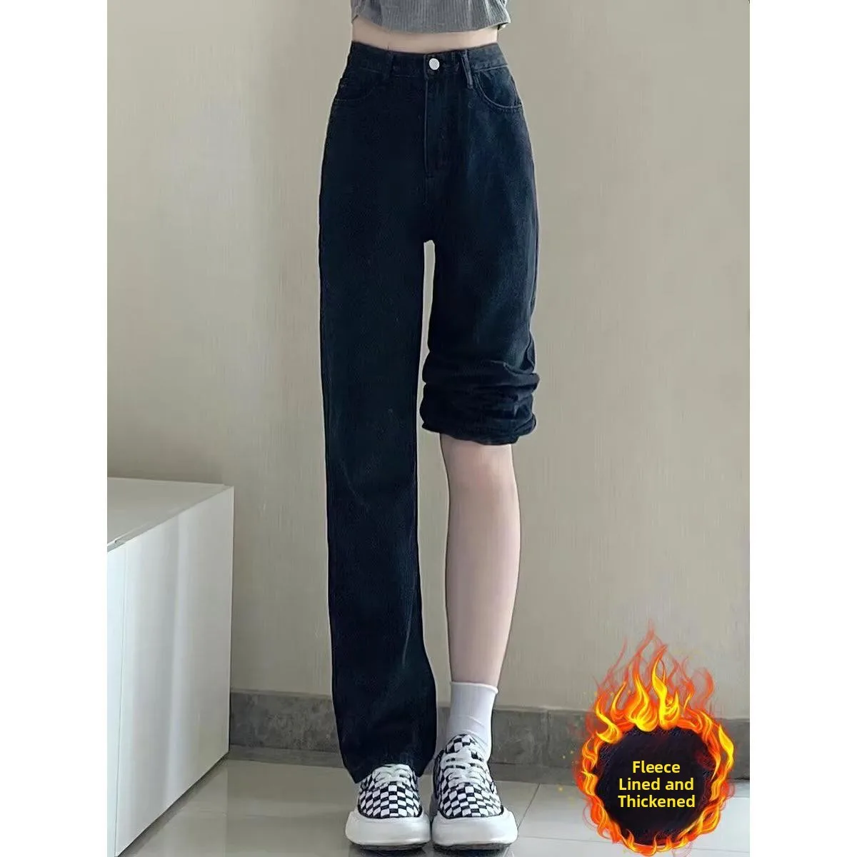 

Джинсы Bla с прямыми штанинами, женские весенне-осенние большие размеры, груша, ape, утягивающие свободные широкие брюки длиной до пола