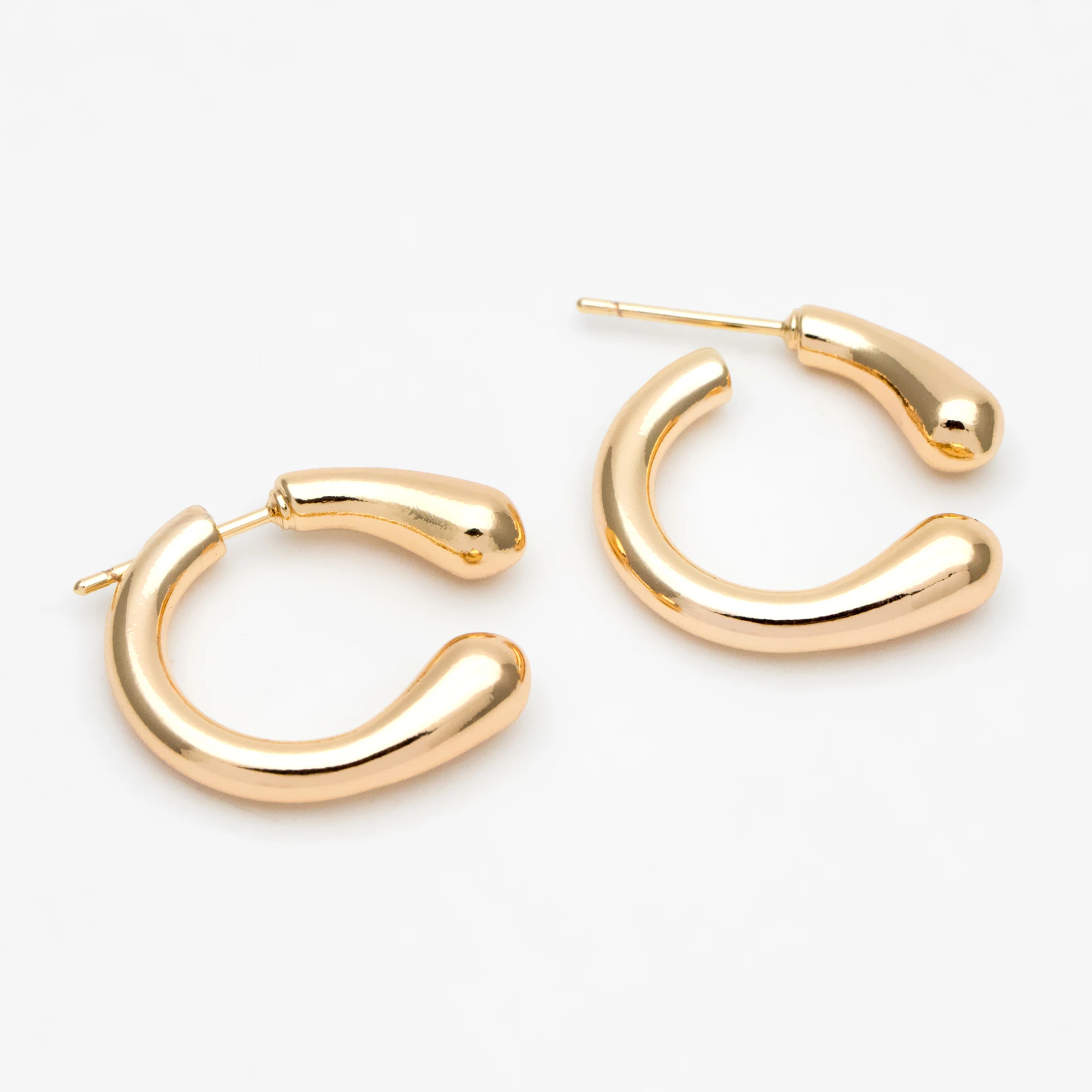 4pcs Curved Bar Ear Post with Ear Back, C Shaped Earring Posts, 18K Gold Plated Earring Studs (GB-3394)