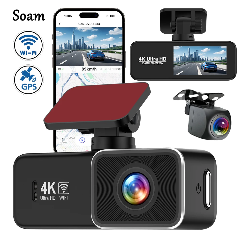 Soam 4K UHD Dash Cam Car Camera DVR Night Vision Video Recorder with Built-In Wi-Fi Support GPS 24H Parking Mode