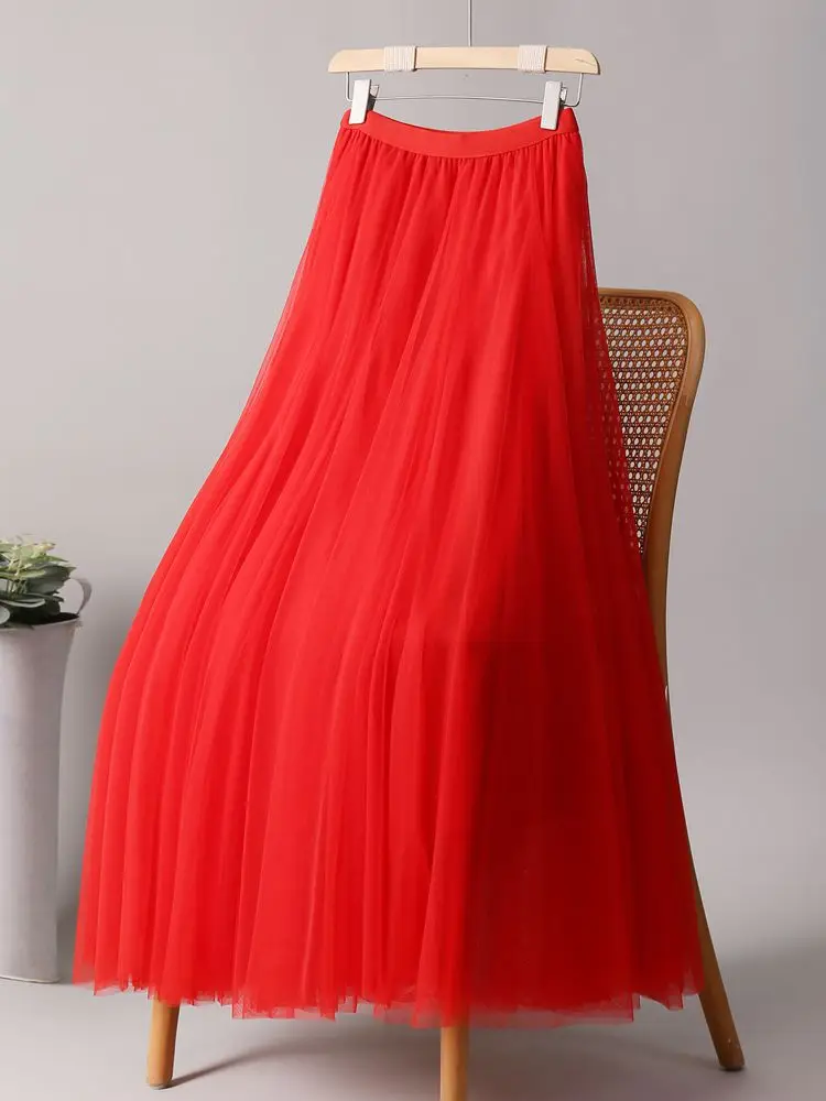 

Ярко-красная юбка с ультравысокой талией, многослойная, из мягкого тюля, объемная, для фотосессий, струящаяся, необычайно изящная.