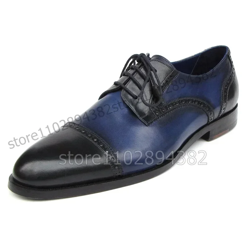 

Mixed Color Carving Design Strappy Men Derby Shoes Fashion Lace up Men Shoes Luxury Handmade Party Feast Banquet Men Dress Shoes