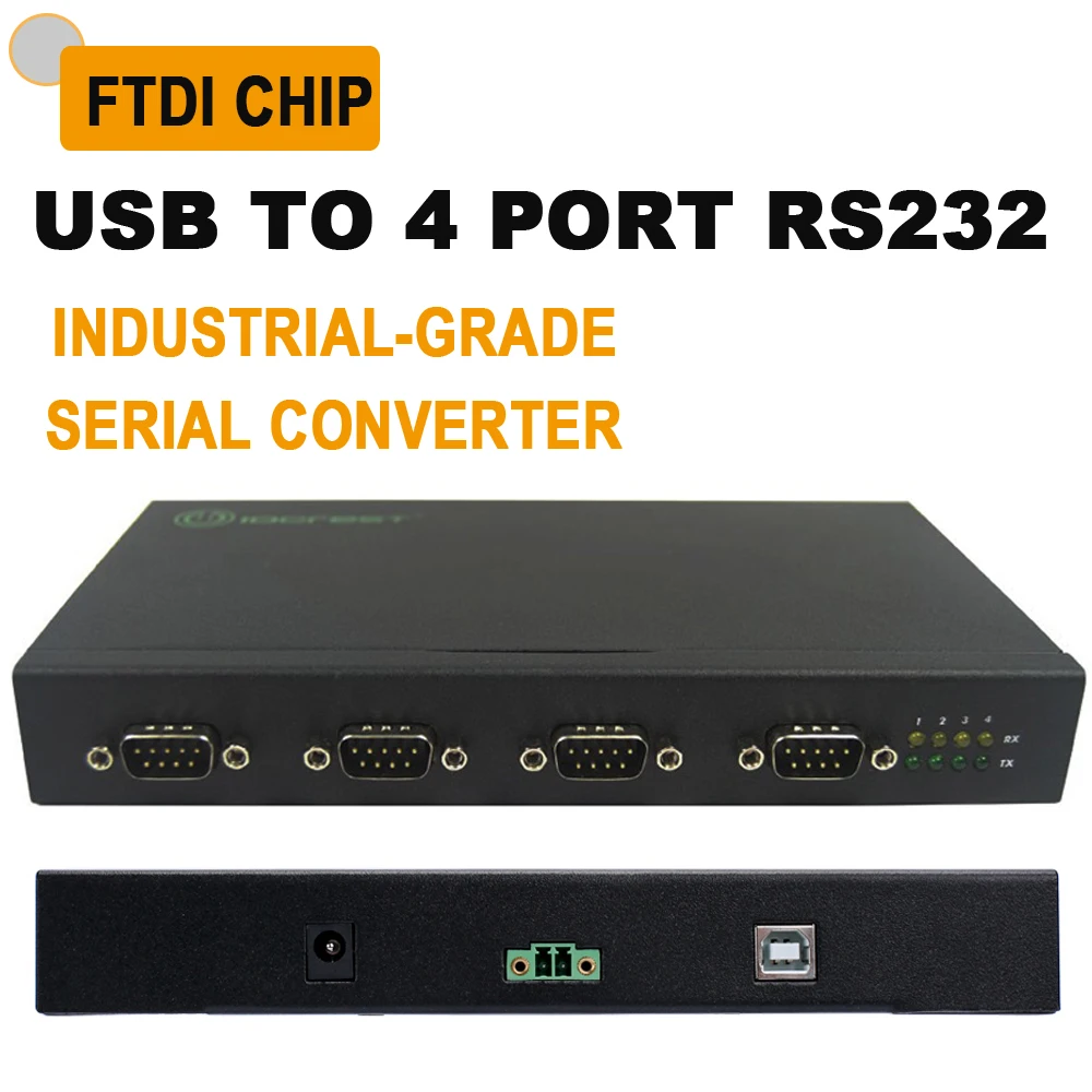 

4 Port USB to RS232 Industrial Hub FTDI Chip USB 2.0 to DB9 Converter Stable Multi-Serial Adapter Plug & Play