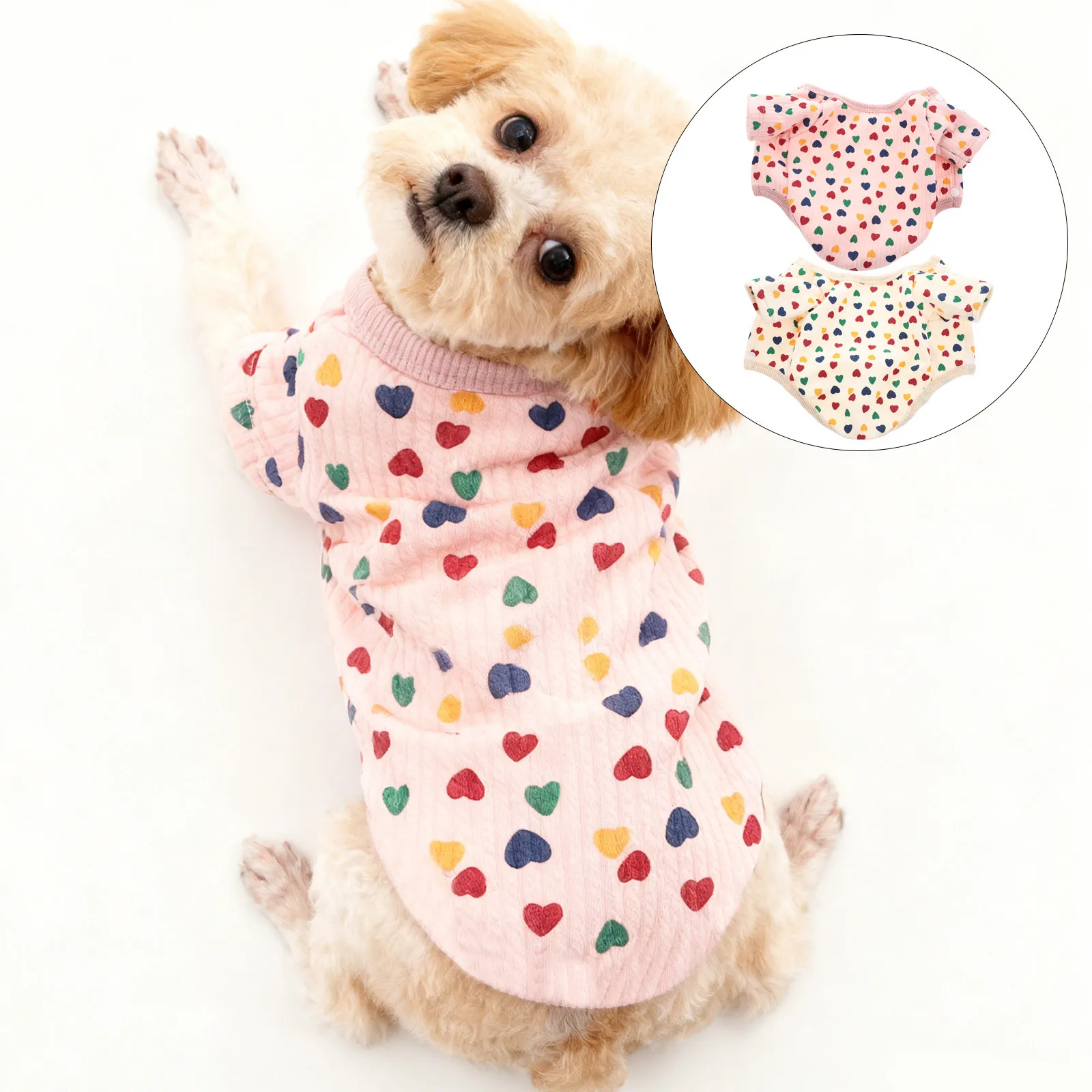 

2pcs Pet Warm Clothing Dog Cat Soft Polyester Fleece Pullover Sweater Thickened Winter Outfit For Small Pets Cozy Heart Pattern